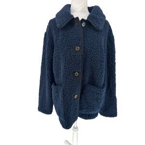 J. Crew Dark Navy Teddy Sherpa Button Jacket
